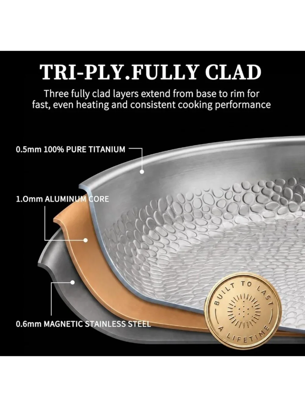 12” Non-Stick Titanium Frying Pan with Lid - Durable, Lightweight Cookware